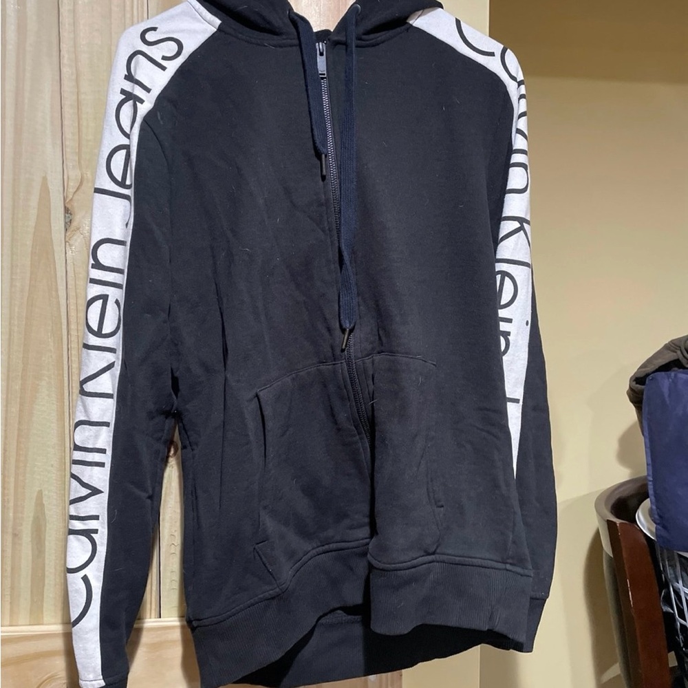 Calvin Klein Jeans Black and White Zip-Up Sweater